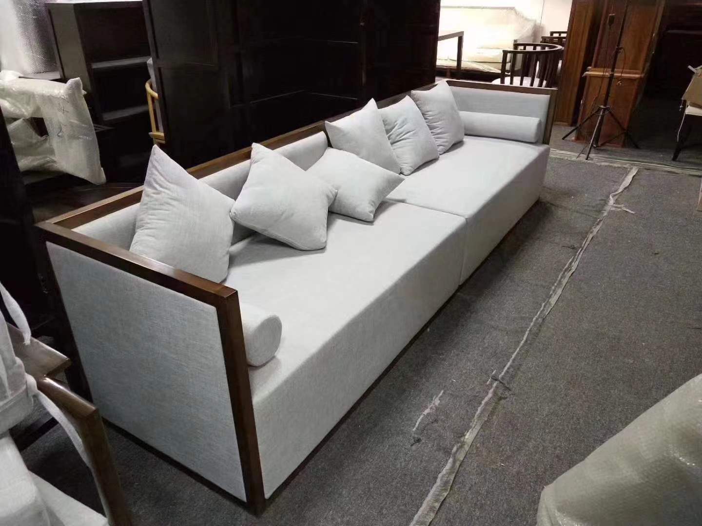 新中式实木棉麻大小户型客厅会客沙发现代酒店大堂会所接待室家具