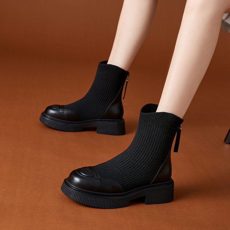 2023新款高帮袜子鞋秋季瘦瘦袜靴弹力布马丁靴英伦风短靴秋冬女鞋