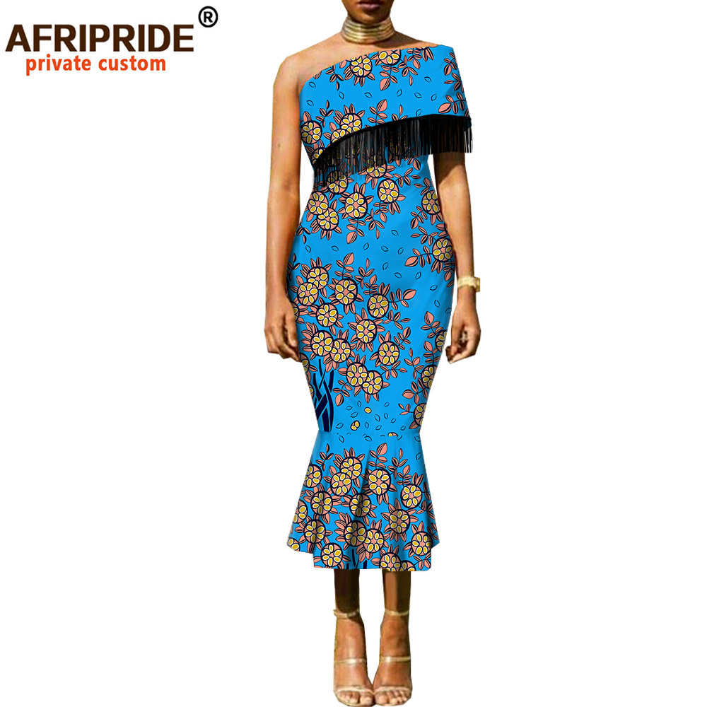 Foreign Trade Popular Style African Ethnic Duplex Printing Batik Cotton Tassel plus Size Dress Afripride