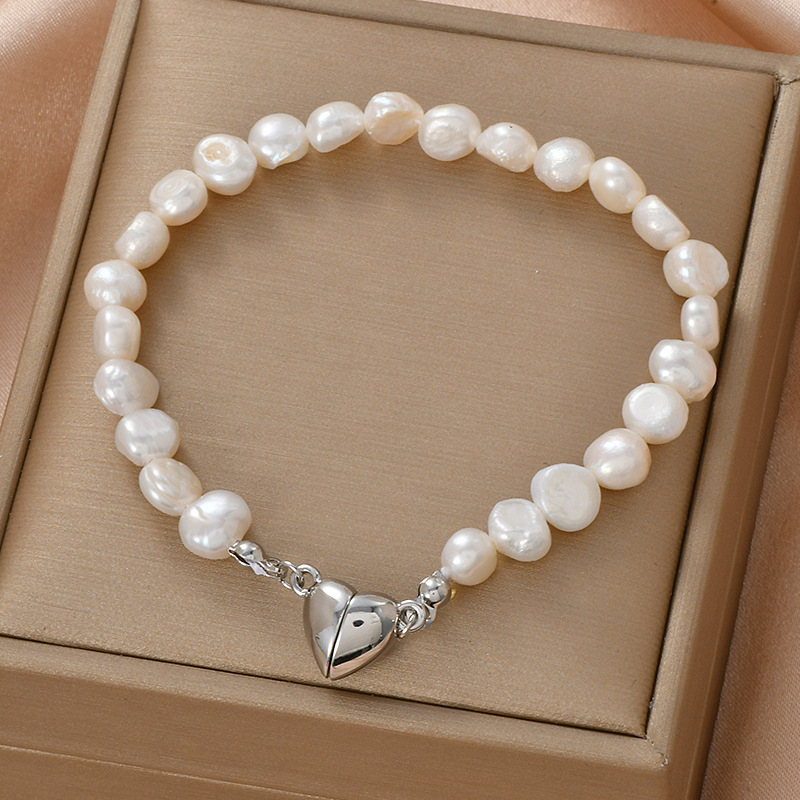 Early Spring New Baroque Freshwater Pearl Grace Bracelet Female Niche Design Peach Heart Bracelet All-Matching Hand Jewelry