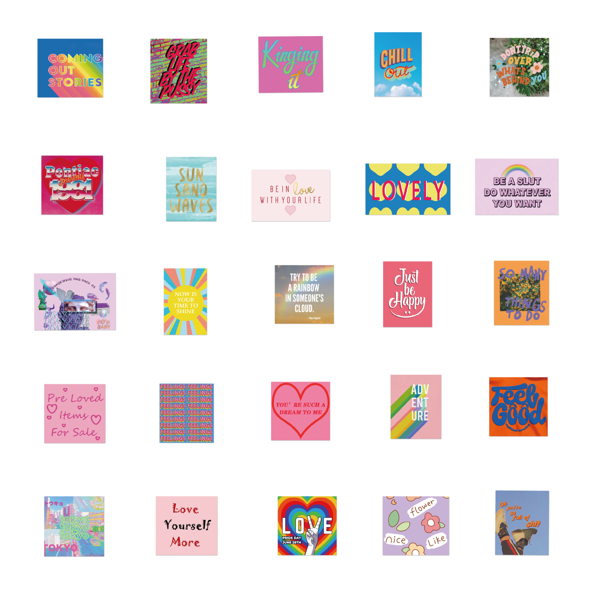 50张/套不重复卡通英文日常生活标语正能量手账贴纸笔记本贴纸