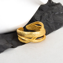 欧美跨境新款戒指女ins法式设计感不规则凹凸面纹理戒指黄金饰品