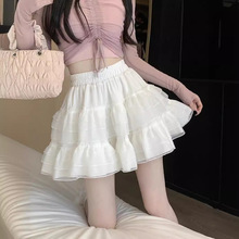 法式蓬蓬蛋糕短裙蕾丝公主风高腰白色网纱夏秋季遮小肚子显高显瘦
