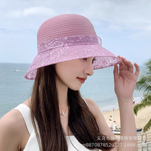 欧根纱镂空透气新款花朵渔夫帽子女夏季出游遮阳防晒帽休闲沙滩帽