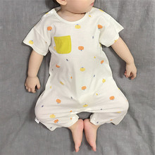 婴儿连体衣男女童宝宝纯棉睡衣舒适空调服夏季薄款儿童短袖家居服