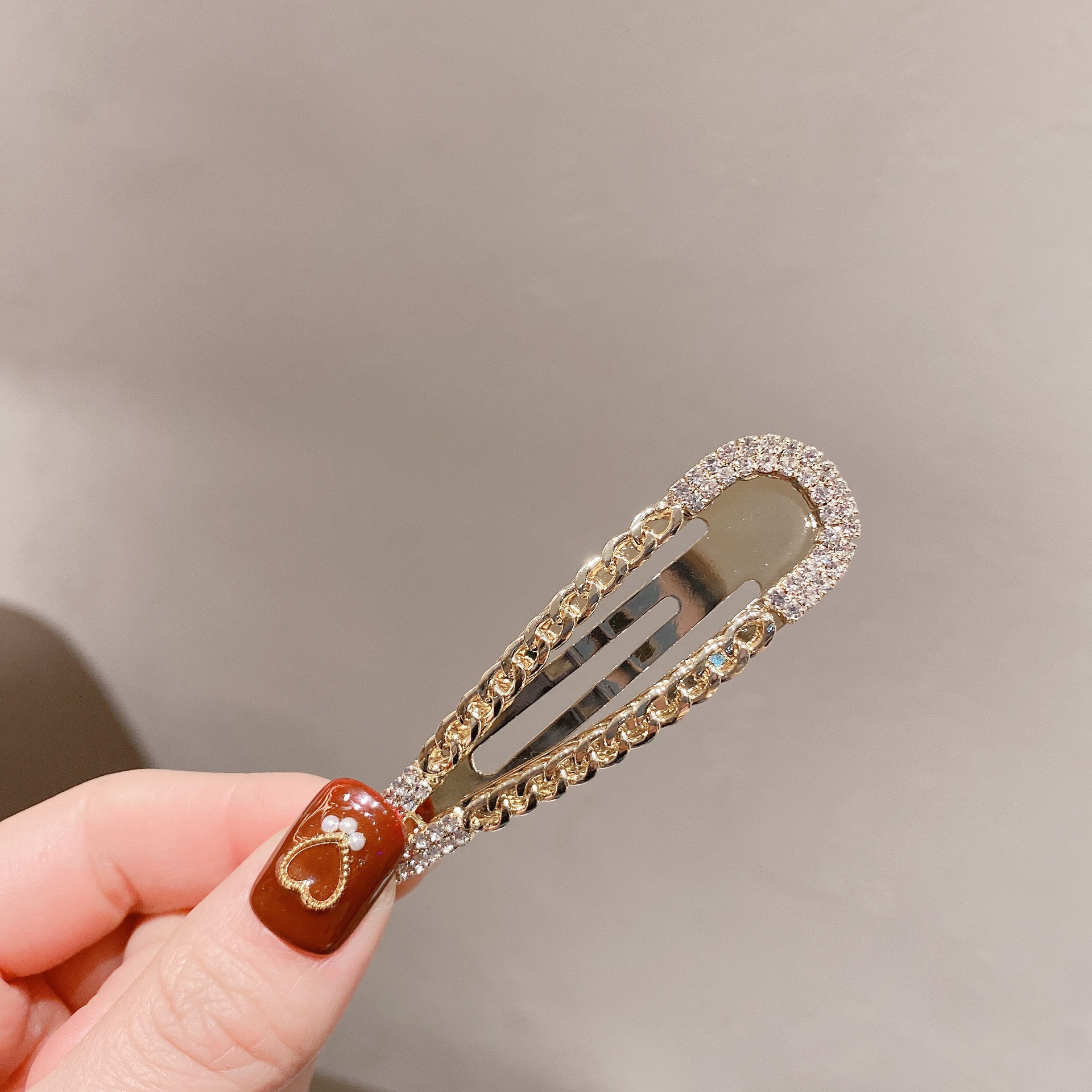 Korean Design Sense Personality Stitching Chain Barrettes Women's Fashion Metallic Simple BB Clip Side Clip Bang Clip