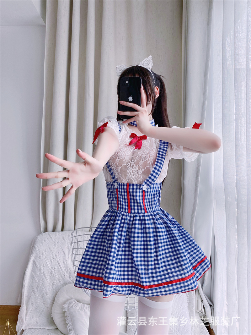 二次元情趣内衣女佣女仆装蓝格子性感洛丽塔动漫情趣日系软妹服