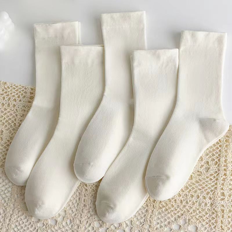 Women's Spring Summer Mid-Calf Length Socks White Socks Japanese Style Simple Bunching Socks Solid Color Sports Stockings Ins Fashion