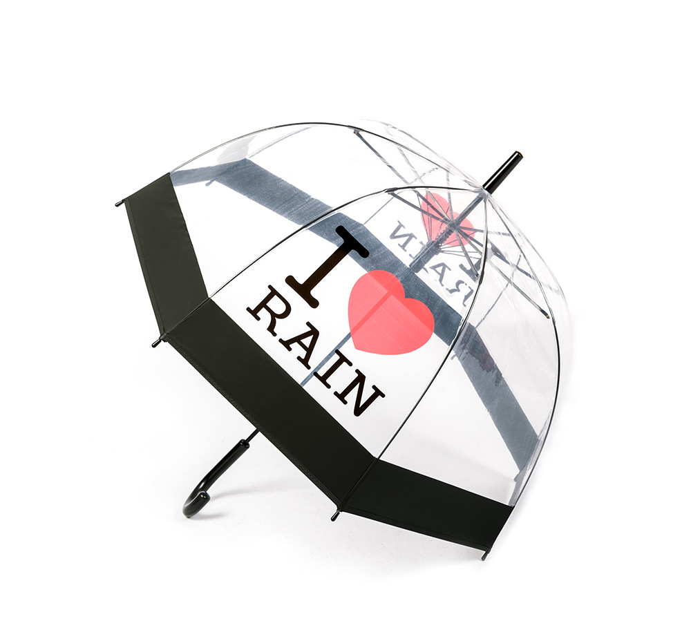 i love rain 英式透明雨伞爱心图案长柄伞现货批发外贸货源