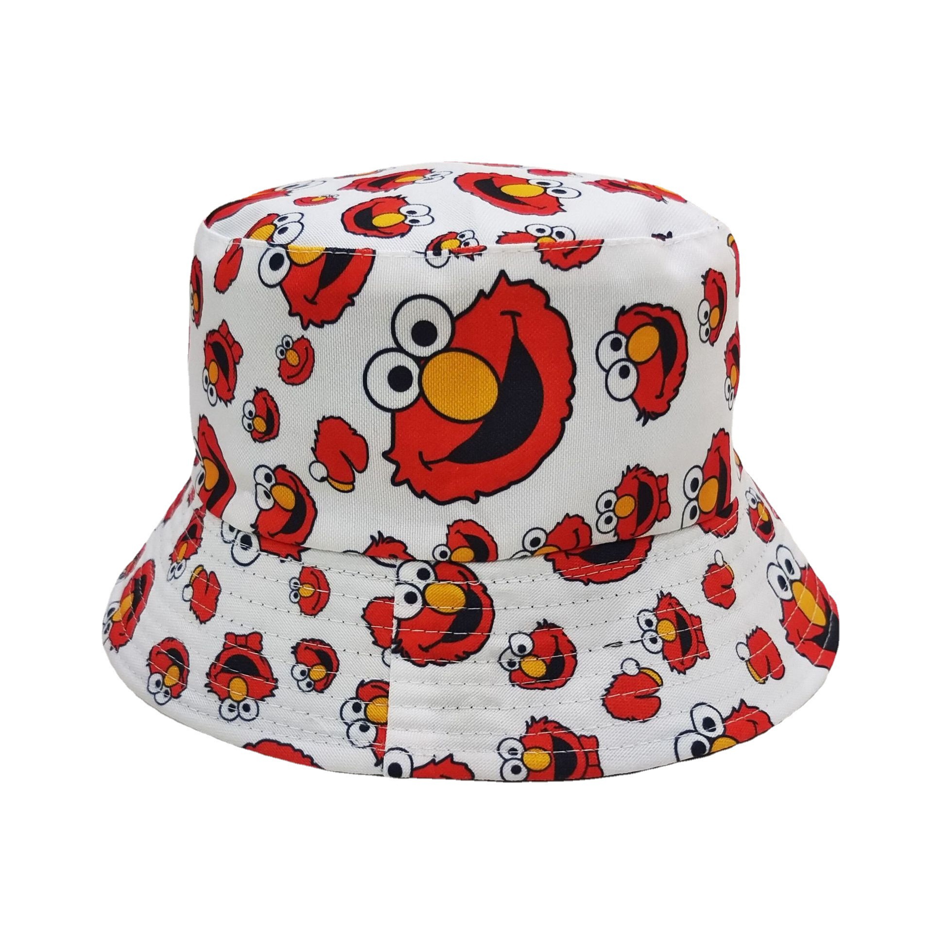 Cross-Border New Arrival Sesame Street Printing Bucket Hat Men's and Women's Double-Sided Bucket Hat Fashion Cartoon Versatile Sun Protection Hat Sun Hat