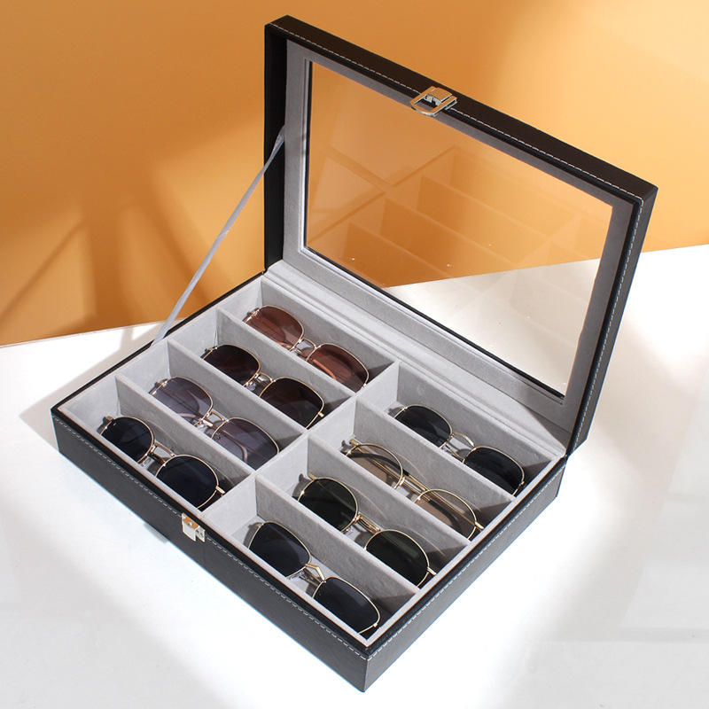 PU Leather Leather 8-Bit Sunglasses Storage Box Display Box Gift Box 8 Grid High-End Glasses Box Glasses Box Wholesale