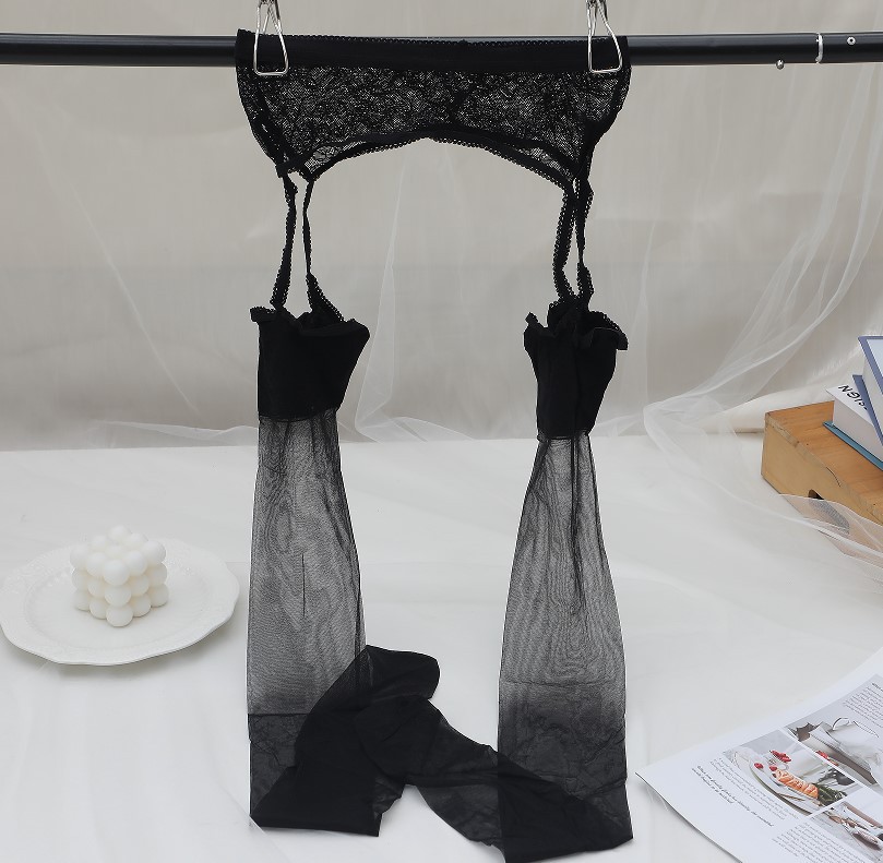 日系纯色吊带丝袜女性感纯欲连裤袜一体式开档黑丝袜少女长筒袜子