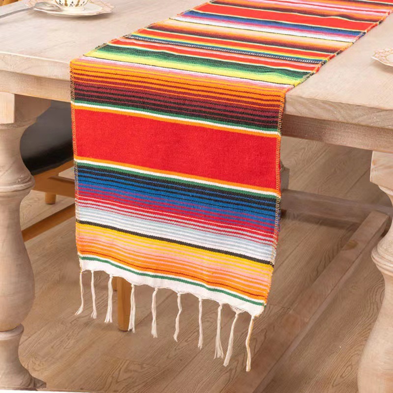 In Stock Mexican Style Amazon AliExpress Blanket Mexican Party Tablecloths Table Runners Woven Tablecloth Tassel