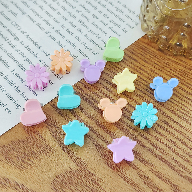 New Cute Mini Children's Rubber Band Small Jaw Clip Cartoon Love Five-Pointed Star Sweet Hair Pin Color Small Leather Band
