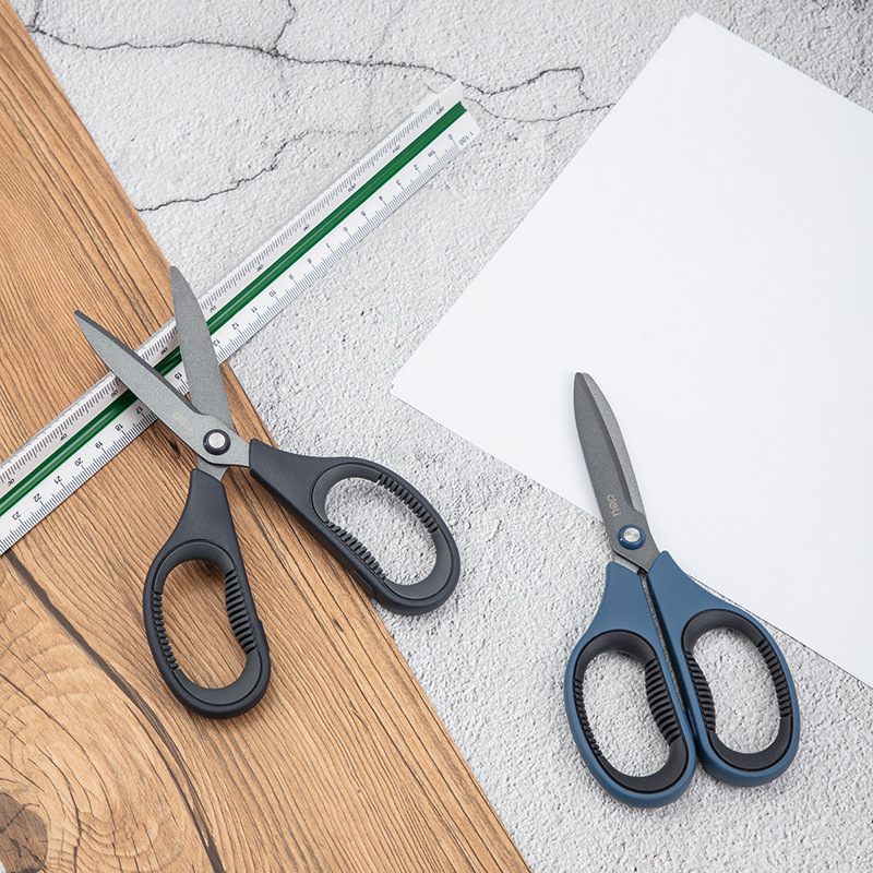 得力77754特氟龙剪刀弧形剪片特氟龙涂层防粘黏大号手工安全不锈