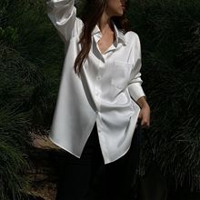 白色绸缎长袖衬衫女高级感新款设计感韩版宽松衬衣