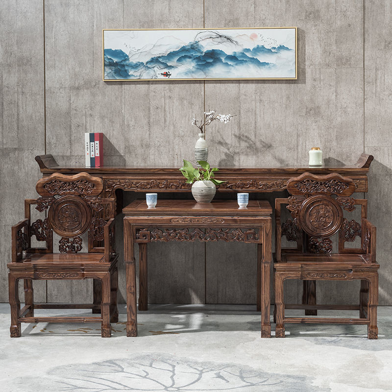 八仙桌中式佛台农村堂屋南榆木八仙条案明清家具中堂六件套实木