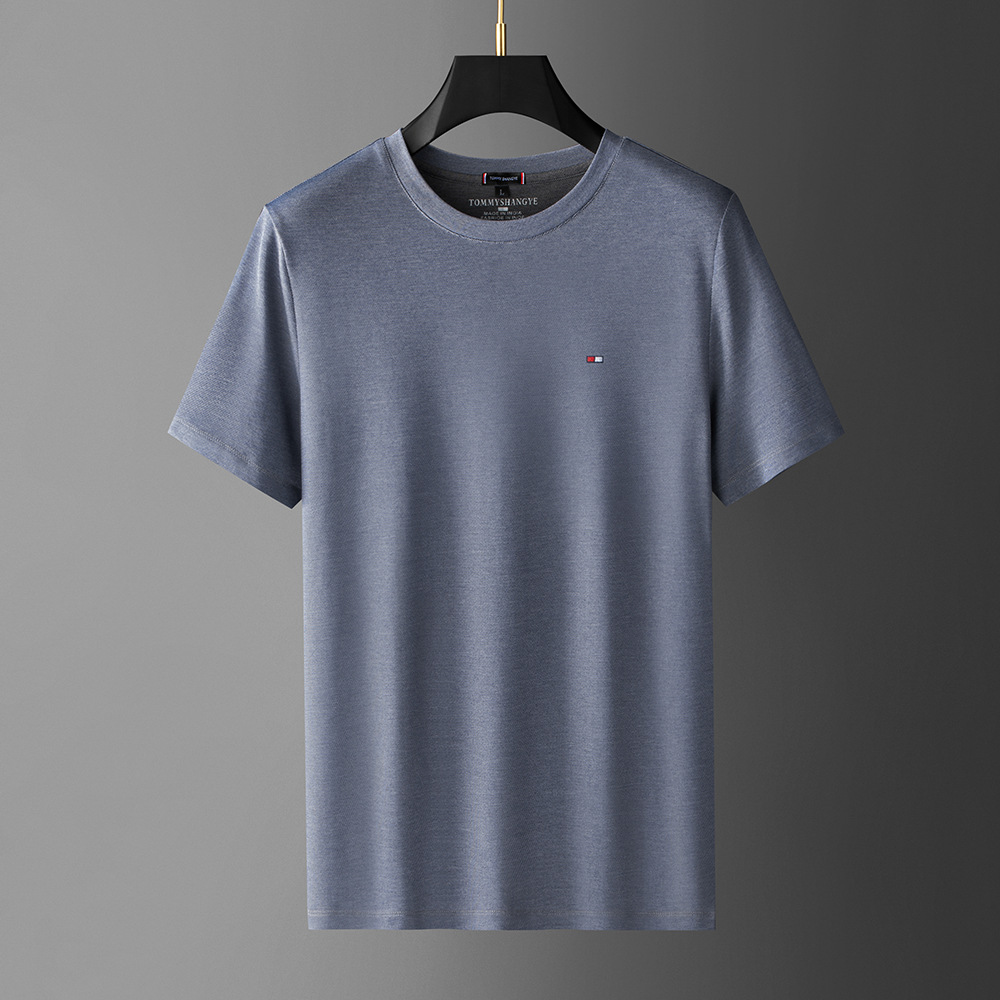 tommy夏季正品双色珠地短袖t恤男士纯色宽松大码圆领半袖体恤男装