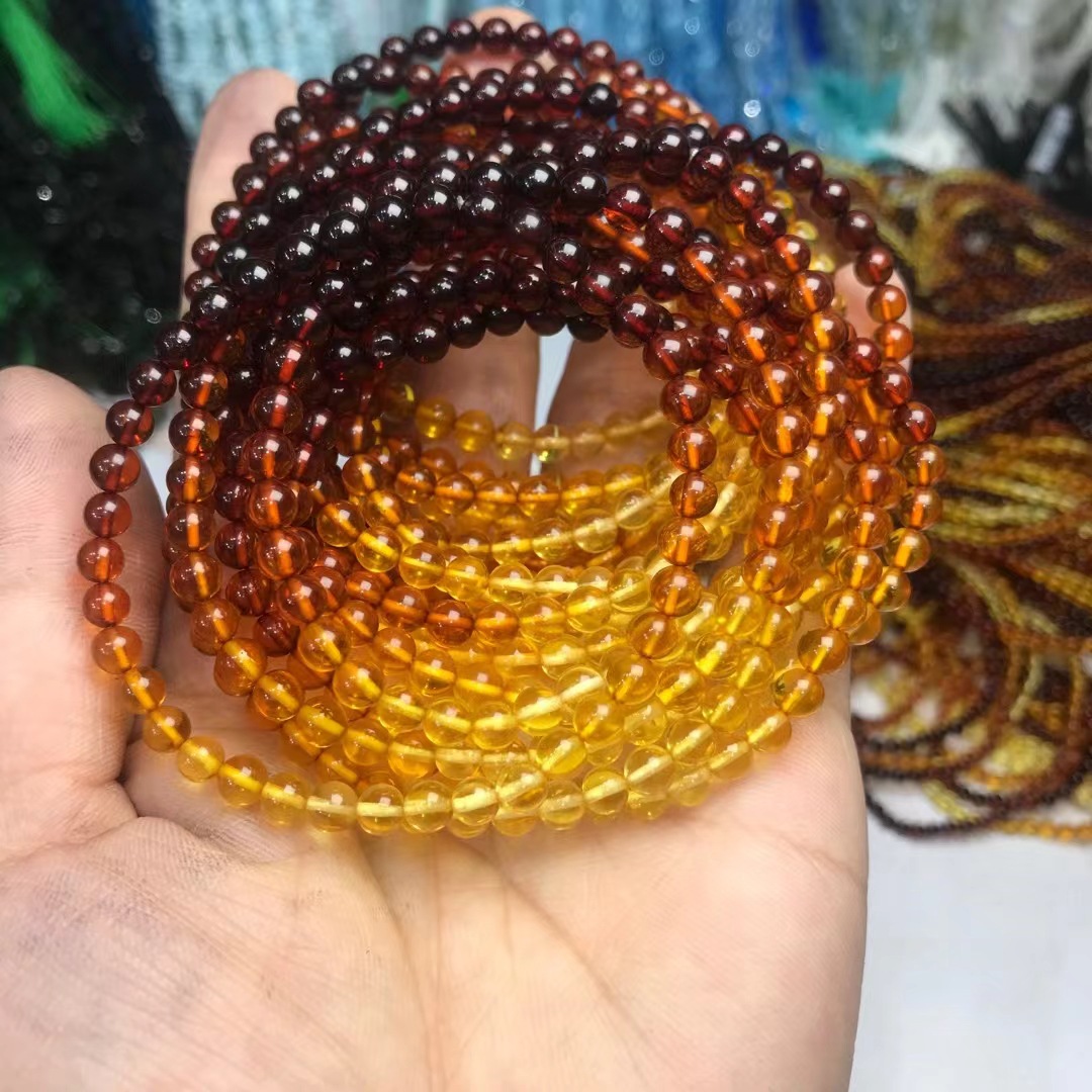 4-5mm 天然渐变色彩琥珀圆珠单圈手链-阿里巴巴