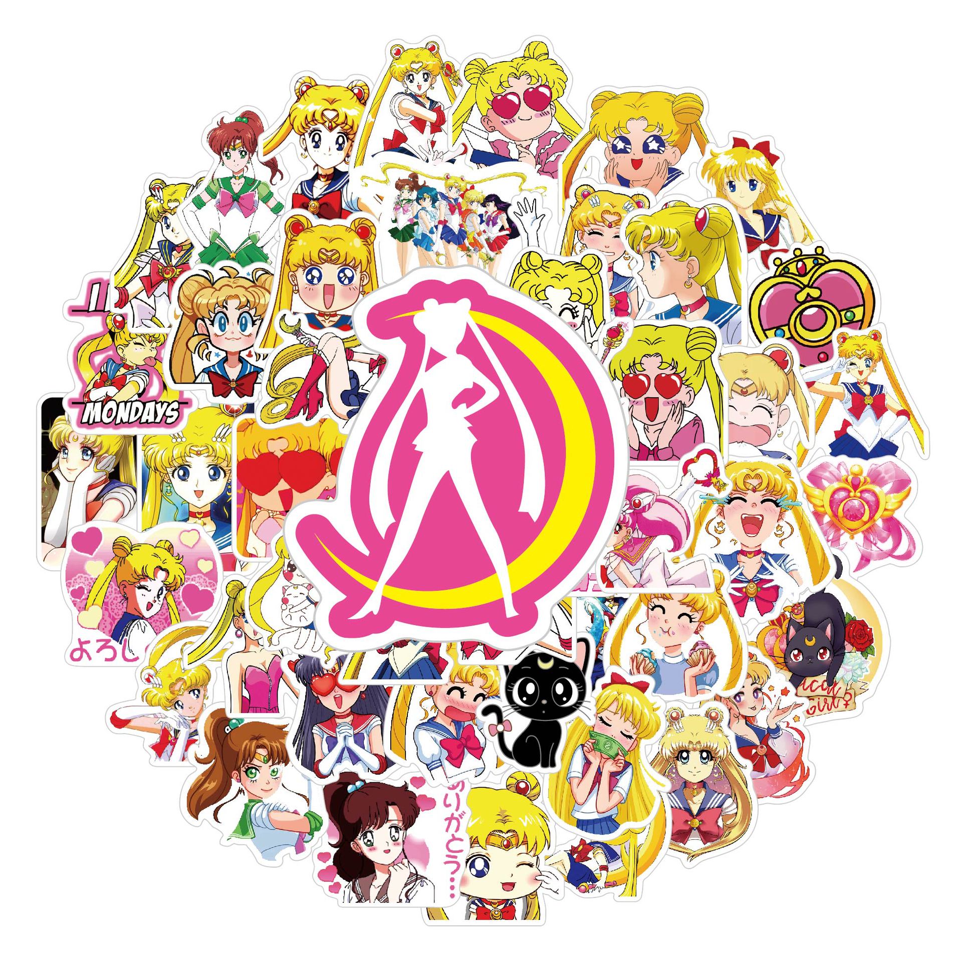 51张美少女战士笔记本贴纸 儿童卡通贴纸水杯行李箱手机diy贴纸