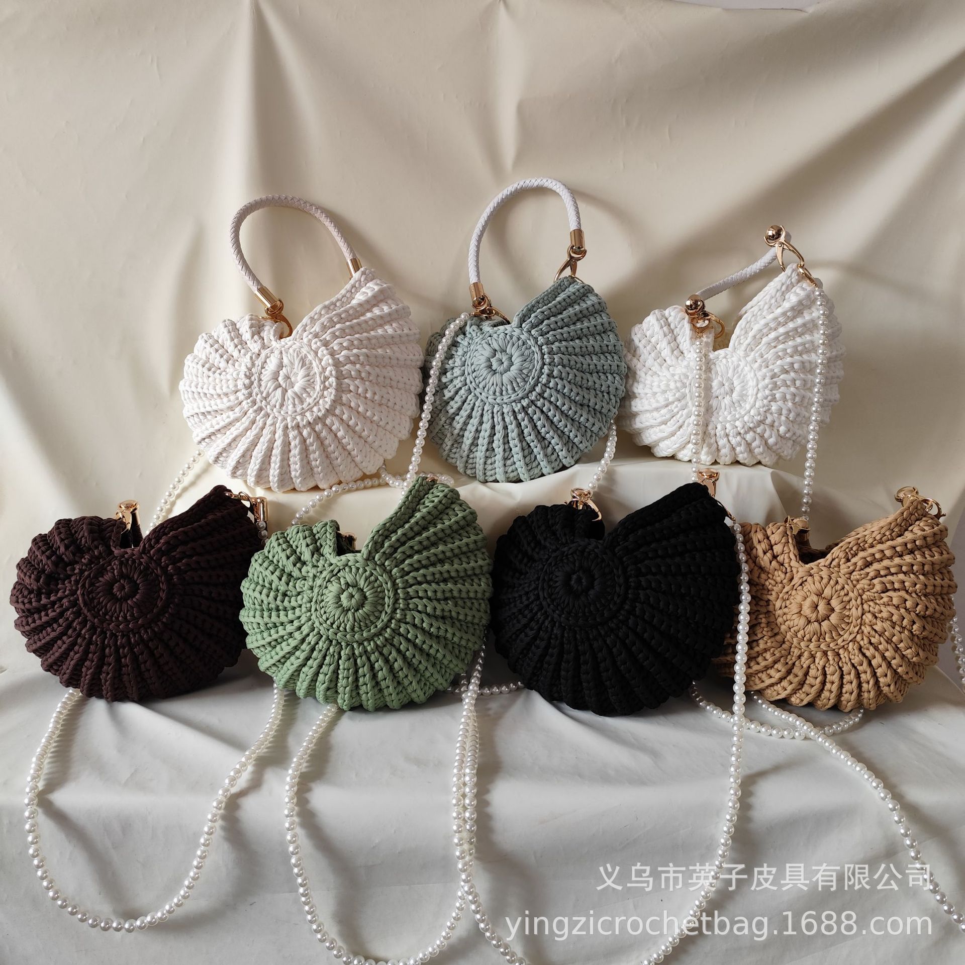 2025新款纯手工编织珍珠链条糖果色时尚简约海螺贝壳手提百搭热销