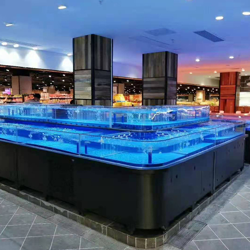 上海深阅超市海鲜池 海鲜水产养鱼池 超白玻璃鱼缸 海水鱼缸定做