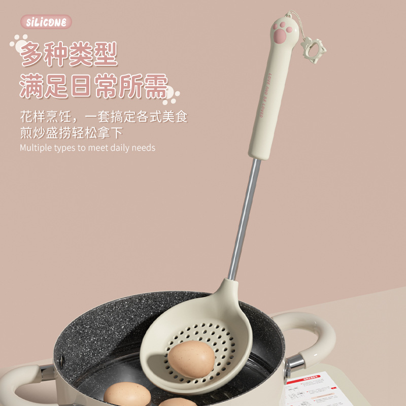 Stainless Steel Household Silicone High Temperature Resistant Kitchenware 5-Piece Cooking Non-Stick Pan Cooking Spoon and Shovel Kitchen Utensils Suit