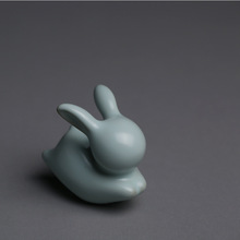 M204汝窑小玉兔可爱兔子有趣开片可养陶瓷摆件小茶宠茶玩笔架茶具