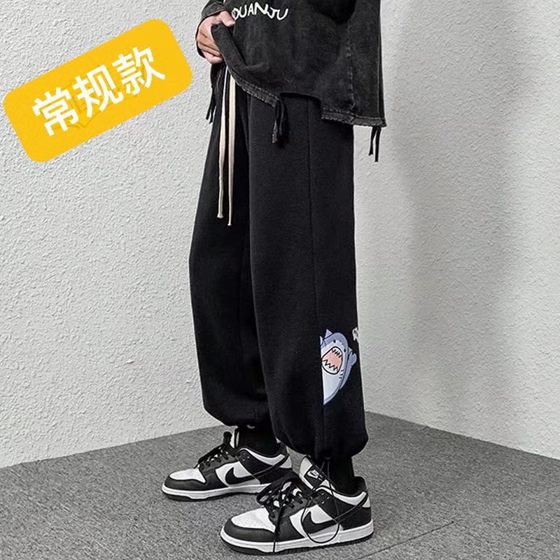 Korean Style Sweatpants Men's Spring and Autumn Cartoon Printed Drawstring Sports Pants All-Matching Casual Pants Trendy Ankle Length Pants Ankle Banded Pants