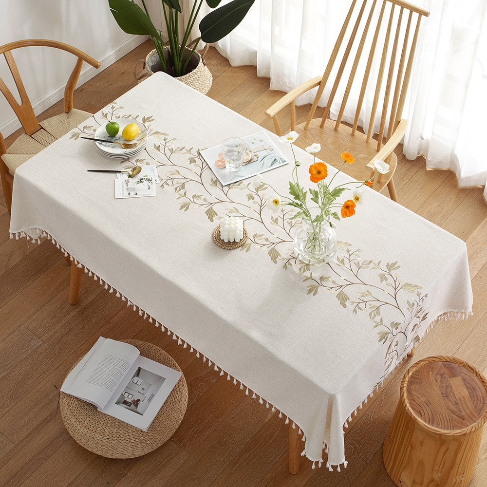 New Nordic Ins Style Tablecloth Tea Table Fabric Cotton Linen Rectangular Simple Tablecloth Table Runner Embroidered Tablecloth