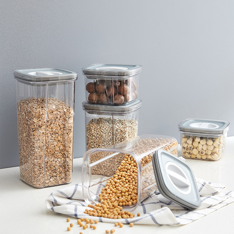 Knob Sealed Jar Kitchen Transparent Dried Fruit Storage Jar Cereals Storage Tank Square Sealed Food Crisper