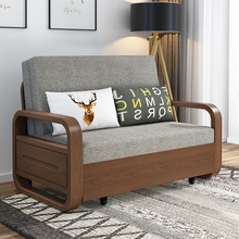 双人沙发床实木带储物推拉新中式折叠推拉两用客厅多功能工厂批发