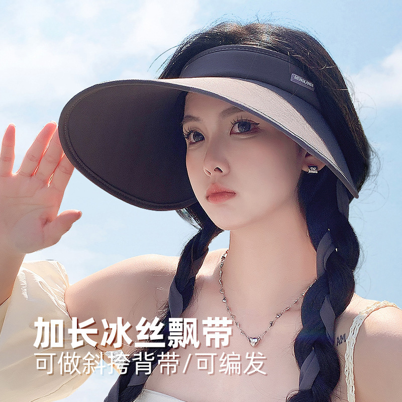 2024 Summer Ice Silk Sun Hat Female Sun Protection New Korean Style Topless Hat Sports Uv Protection Big Brim Hat