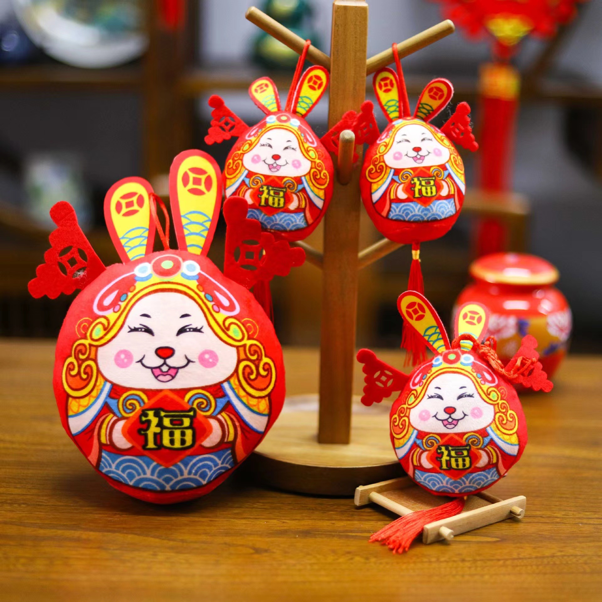 生肖兔年吉祥物招财兔爷公仔兔二爷兔兔毛绒玩具公司年会礼品批发