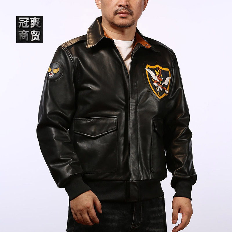 小老虎真皮飞行夹克男立体真皮拼接头层牛皮飞行皮衣-阿里巴巴