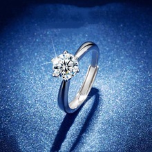 s925纯银戒指女法式轻奢高级感六爪莫桑钻一克拉新品手饰求婚礼物