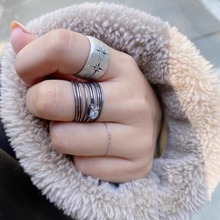 ins韩国小众设计感做旧多层戒指食指指环叠戴戒指女新款复古戒指