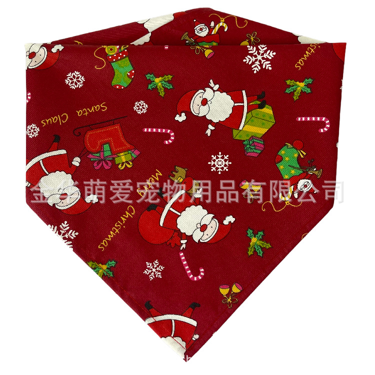 cross-border amazon christmas pet‘s saliva towel dog triangular binder cotton printed pet scarf