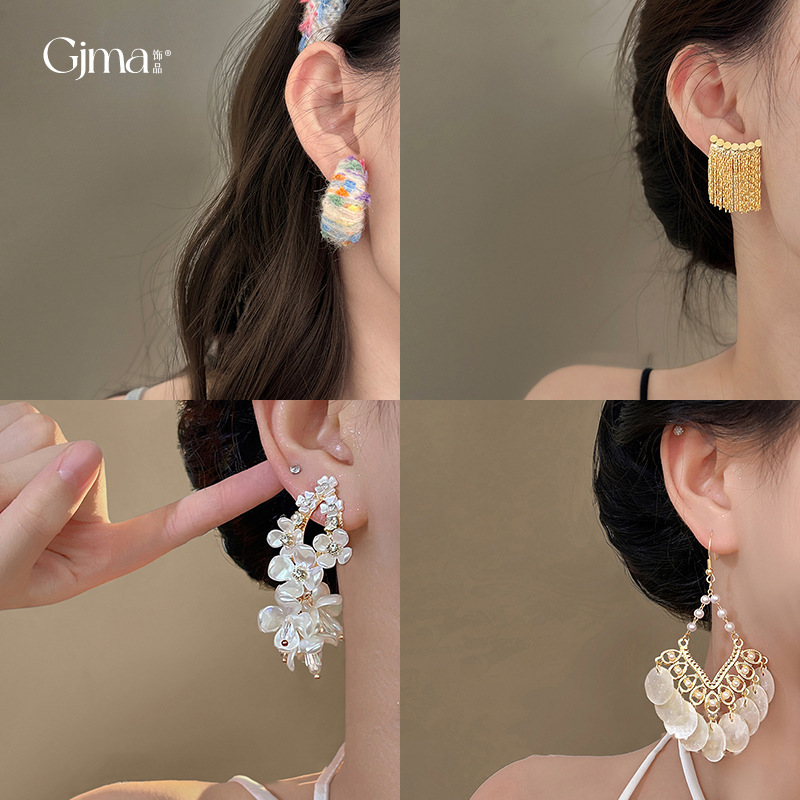 Silver Needle French Baroque Pearl Flower Tassel Earrings Fashionable All-Match Earrings Elegant Light Luxury High-Grade Earrings