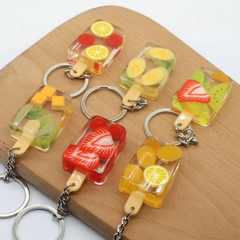 cute simulation food fruit ice sucker keychain pendant fun candy toy car student couple bag charm