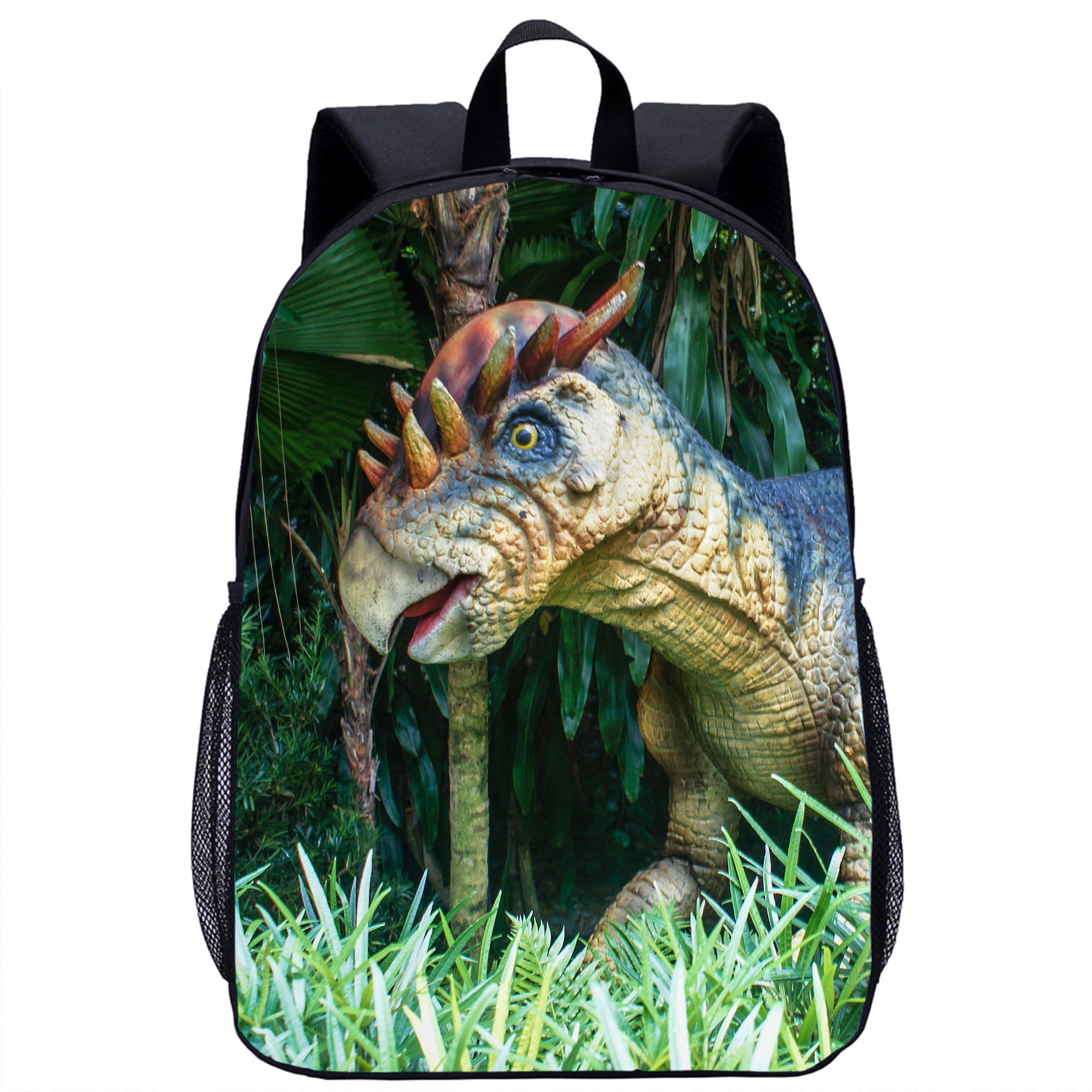 恐龙印花书包 图片logo彩印17寸小学生背包中小学双肩包一件代发