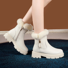 白色雪地靴女鞋2023冬季新款加绒大棉厚底真羊皮毛一体马丁短靴子
