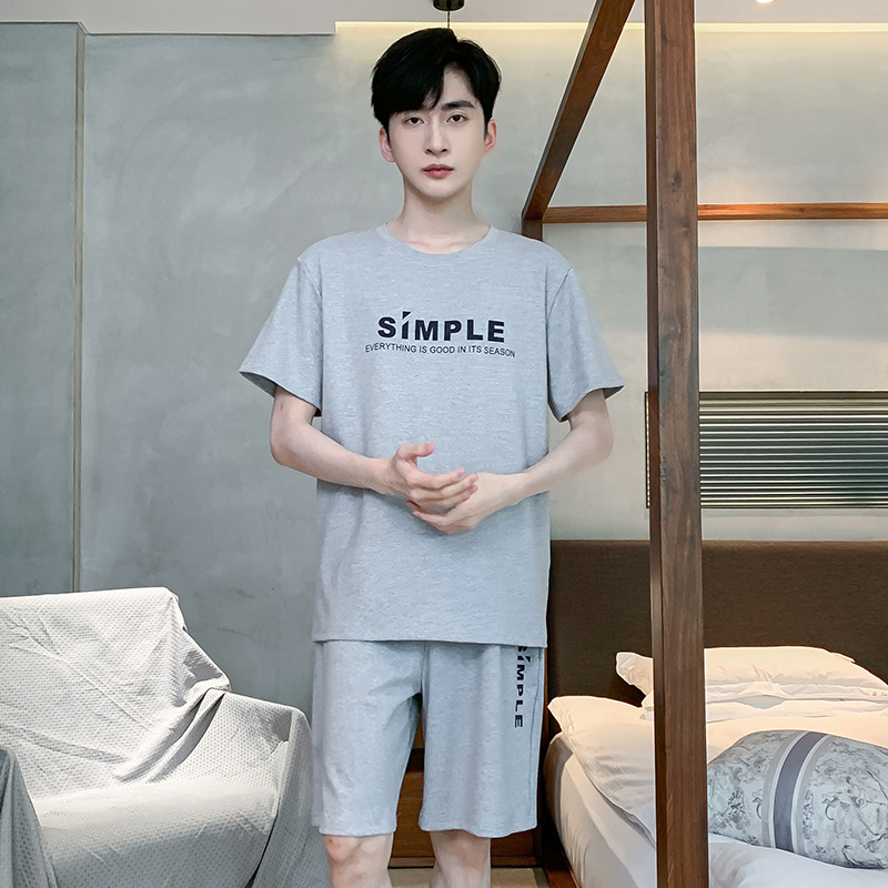 Chun Baifen Men's Pajamas Men's Summer Short-Sleeved Cotton Men's Summer Thin Boys Can Wear outside plus Size Homewear