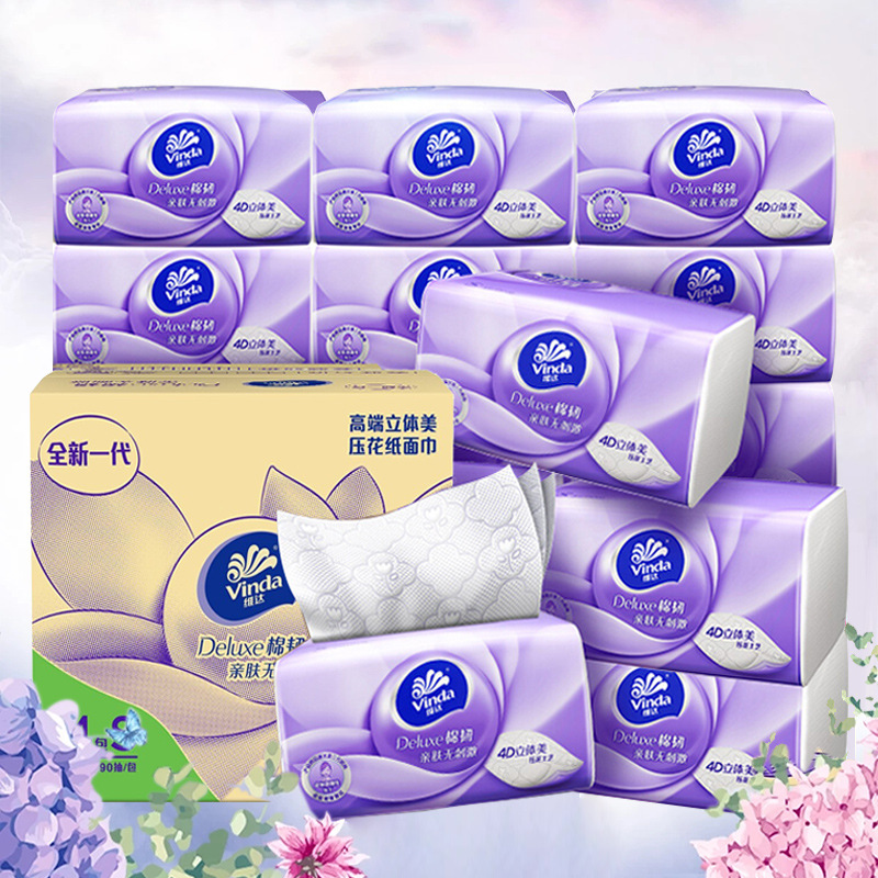 Vida Tissue Cotton Tough Three-Dimensional Embossing 24 Packs Napkin Toilet Paper Facial Tissue Household Full Box Wholesale
