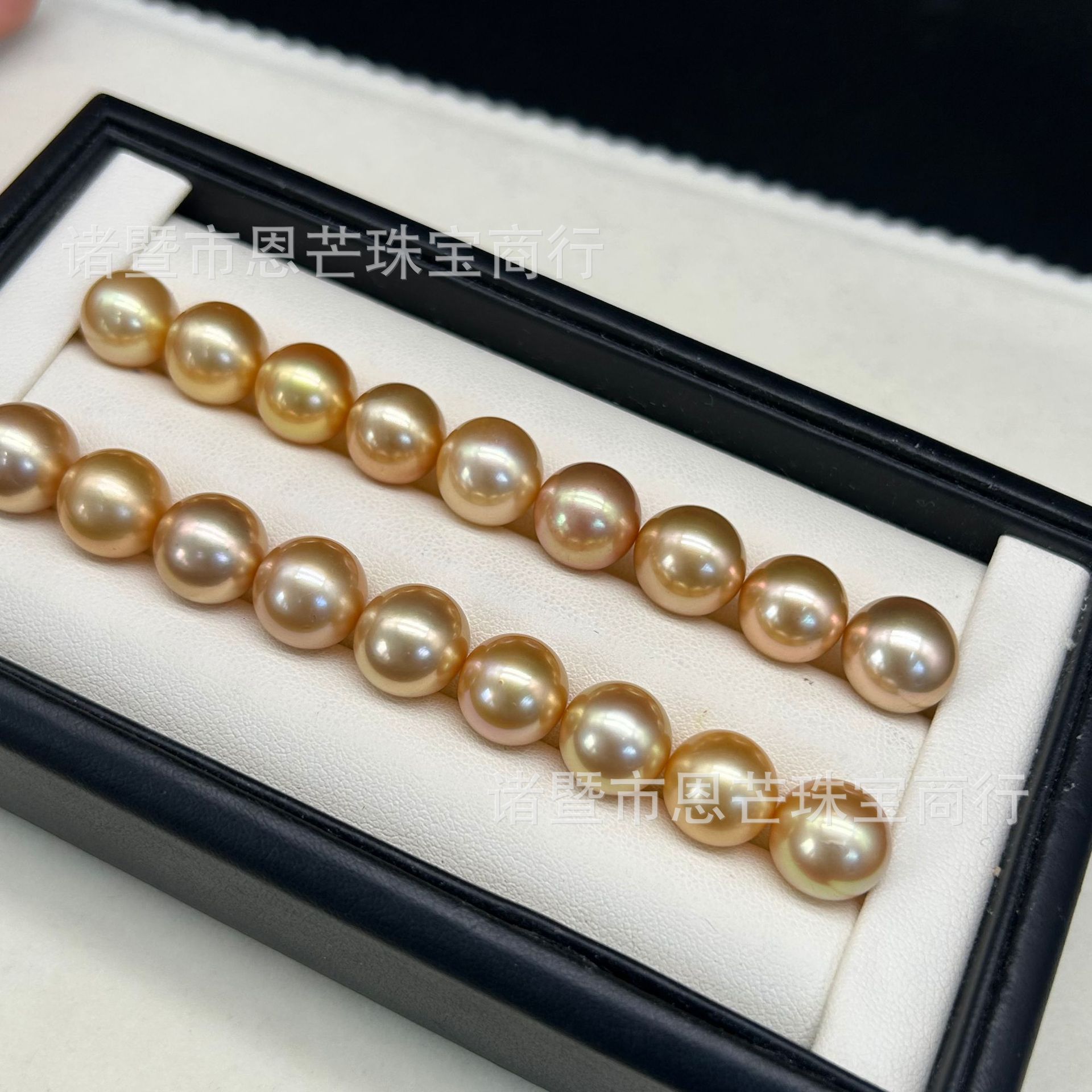 海水珍珠11-12mm 南洋金珠正圆细微瑕 裸珠diy吊坠戒指高光高亮