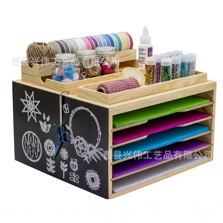 wooden desktop paper sorting organizing box folder storage box scrapbook paper storage box with small blackboard