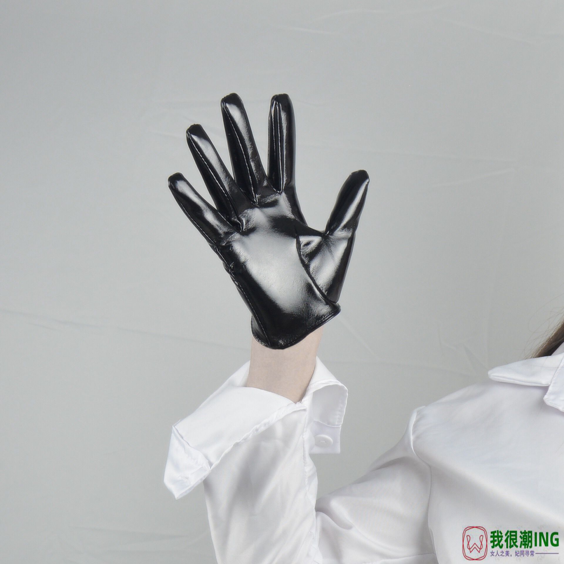 pu镜面亮黑漆皮手套女超短16cm舞演拍照摄影性感ds夜店cos多颜色