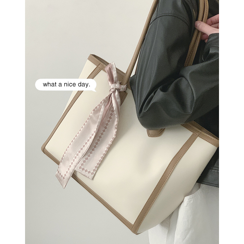 Women's Korean-Style Casual Large-Capacity Bag 2023 New Trendy Contrast Color Tote Simple One-Shoulder Portable Commuter Bag