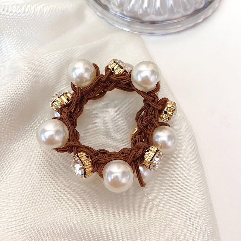 Japanese and Korean Style Elegant Pearl Headband Women's Simple Temperament Hair Rope Korean Instafamousrubber Band Hair Ring Tie Horsetail Headwear