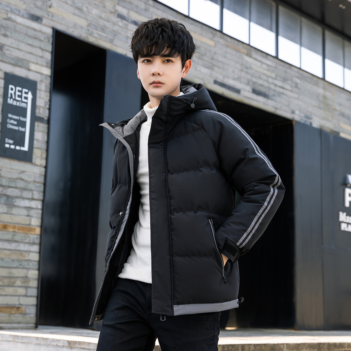 Large Size Cotton-Padded Coat for Men Fashion Brand Trend Handsome Men's Cotton Clothes 2022 New Winter Fleece-Lined Thickened Striped Coat
